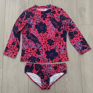 Lilly Pulitzer Red and Navy Kids Swim rashguard and bottoms Size 10